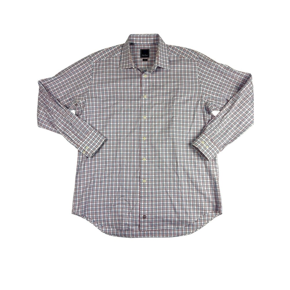 David Donahue Trim Fit Plaid Button Down Shirt Men’s 34/35 Blue Red Check Cotton